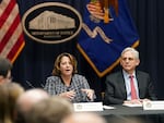 Deputy Attorney General Lisa Monaco, seen here with Attorney General Merrick Garland in March, said in an interview this year at her alma mater, the University of Chicago: "We look at and investigate the crimes in front of us, and then we work our way up. ... It's very important to do that in a methodical way so that people don't think you are starting from an assumption."