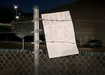 A protest sign found at the U.S. Immigration and Customs Enforcement facility in Southwest Portland, Ore., June 12, 2025.