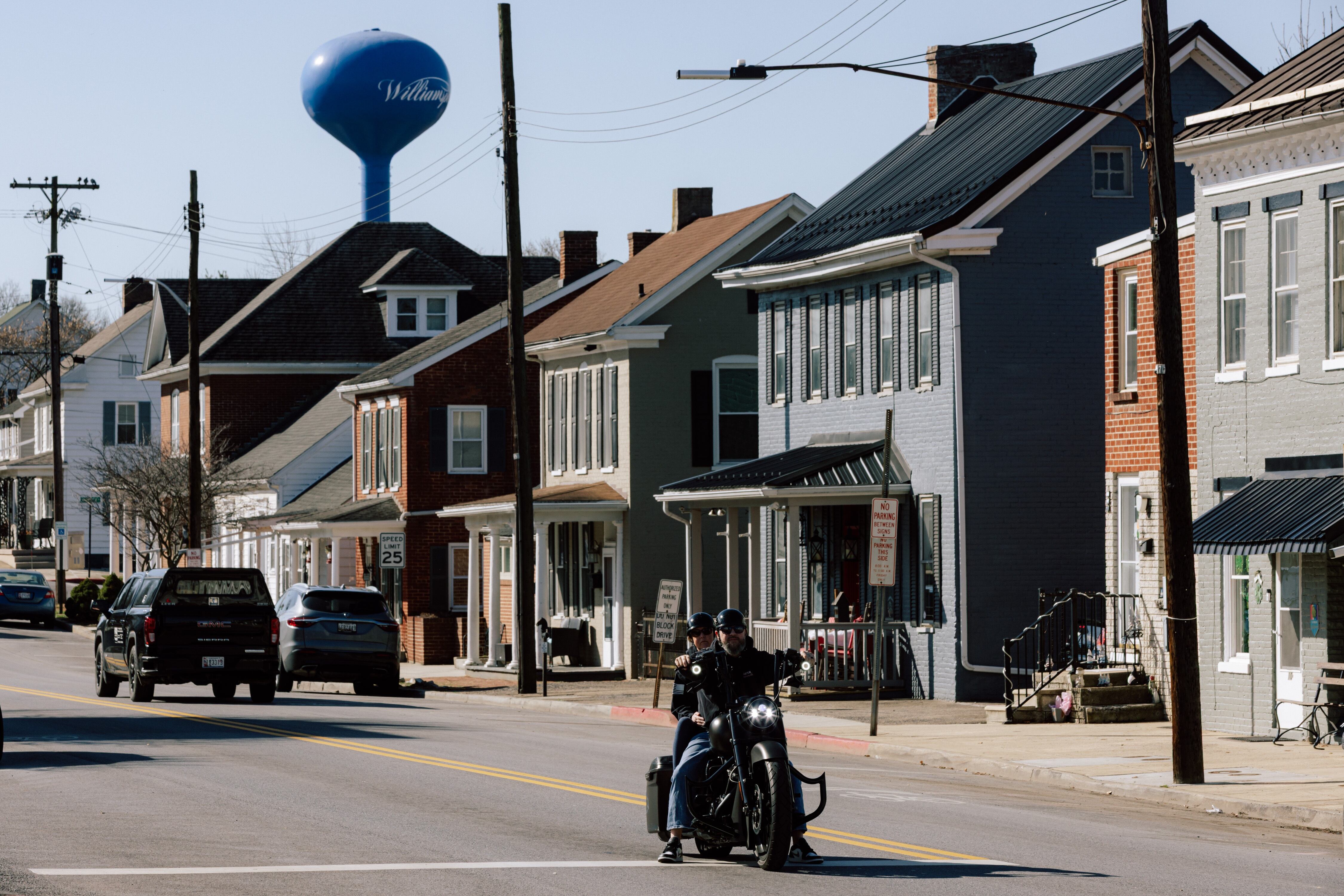 Motorcyclists ride through Williamsport, Md., on March 9.