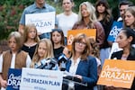 Republican candidate for Oregon governor Christine Drazan speaks during a press conference at Terry Schrunk Plaza in downtown Portland, Ore., on Aug. 25, 2026.