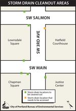 Map of storm drains to be cleaned on August 5, 2020, by the Portland Bureau of Environmental Services.