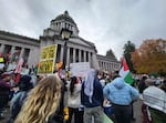Hundreds of people marched to the capitol in Olympia, Washington, on Nov. 4, 2023, to show support for Palestinian people and call for a cease-fire in Gaza.