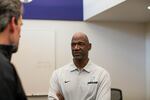 OPB's Geoff Norcross speaks with Terry Porter in his office on April 11, 2016. Porter was recently introduced as the new head coach of the Portland Pilots men's basketball team.