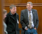 Oregon state Sens. Brian Boquist, R-Dallas, left, and  Dennis Linthicum, R-Beatty, on the Senate floor, March 1, 2024, at the Oregon state Capitol in Salem, Ore.
