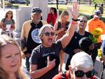 Supporters of abortion restrictions demonstrate before an Arizona House of Representatives session at the Arizona State Capitol in Phoenix on April 17.