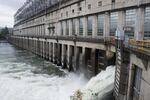 The first powerhouse of the Bonneville Dam, 40 miles east of Portland, on the Columbia River.