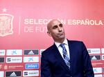Spanish Royal Football Federation president Luis Rubiales gives a press conference on Nov. 19, 2019 at Las Rozas football sports city near Madrid.