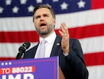 Republican vice presidential nominee Sen. JD Vance, R-Ohio, speaks at a campaign event in Raleigh, N.C., Wednesday. At the event, he continued to criticize migrants from Haiti, saying those with Temporary Protected Status (TPS) or other authorized immigration status are "illegal aliens" who should be deported. 