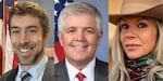 FILE - Republican candidates in Oregon’s 2nd Congressional District race, from left: Peter Larson, incumbent Rep. Cliff Bentz, and Andrea Carr. Larson and Carr are challenging Bentz in the May 19 Republican primary.