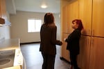 20-year-old Chistina LaCelle tours a studio apartment at Vancouver's new complex, Caples Terrace. The new subsidized housing caters to young people like LaCelle, who have aged out of foster care and are experiencing homelessness.