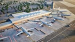 An initial mockup of the new concourse at the Medford airport, designed to accommodate the large planes favored by airlines nowadays.