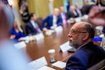 Office of Management and Budget Director Russell Vought attends a cabinet meeting with President Trump at the White House on July 8, 2025.