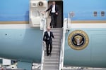 Pres. Joe Biden departs Air Force One at Portland International Airport on Thursday, April 21, 2022.