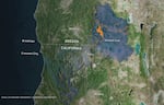 A graphic illustrates the potential salmon habitat in orange that will be reopened after four Klamath River dams are removed.