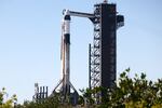A SpaceX Falcon 9 rocket with the Crew Dragon spacecraft stands ready for a mission to the International Space Station on pad 39A at the Kennedy Space Center in Cape Canaveral, Fla., Wednesday, March 12, 2025.