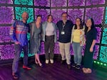 The teacher-comedians who performed in "The Teacher Show" at Infinity Room in Salem, Ore., on Oct. 7, 2023, pose for a photo. From left to right: Todd Basil, Hannah G, Tina Hogstrom, Don Gavitte, Naomi Fitter and Katie Nguyen. The show's line-up changes, but the theme stays the same.