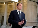 Sen. Chris Murphy, D-Ct., speaks during a morning television interview, Wednesday, May 25, 2022 on Capitol Hill in Washington. Murphy took to the Senate floor Tuesday and demanded that lawmakers accomplish what they failed to do after the fatal shooting at Sandy Hook Elementary 10 years ago.