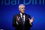 In this Oct. 1, 2018, file photo, moderator Alex Trebek speaks in Hershey, Pa.