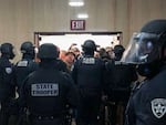 Oregon State Police declared on unlawful assembly at the State Capitol Monday as a group of far-right protesters led by Patriot Prayer attempted to gain access on Dec. 21, 2020.