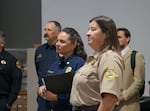 FILE - Oregon State Fire Marshal Mariana Ruiz-Temple (left) and Kacey KC, the new director of the Oregon Department of Forestry, at a briefing on the wildfire season at the Office of the State Fire Marshal in Salem on May 5, 2026.