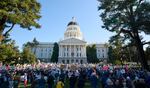 Crowds gather in front of the California Capitol Building during the "50 States 50 Protests 1 Day" protest against Project 2025 and the policies of President Donald Trump in Sacramento, Calif. on Feb. 5.