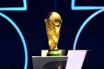 The FIFA World Cup trophy is displayed during the official draw ceremony held at the John F. Kennedy Center for the Performing Arts in Washington, D.C. on Dec. 5, 2025.