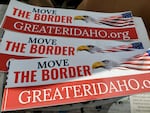 FILE - Banners and bumper stickers in support of the Greater Idaho movement in an undated photo provided by GreaterIdaho.org. Malheur County voters will decide whether to opt out of required meetings on the movment to shift Oregon's border.