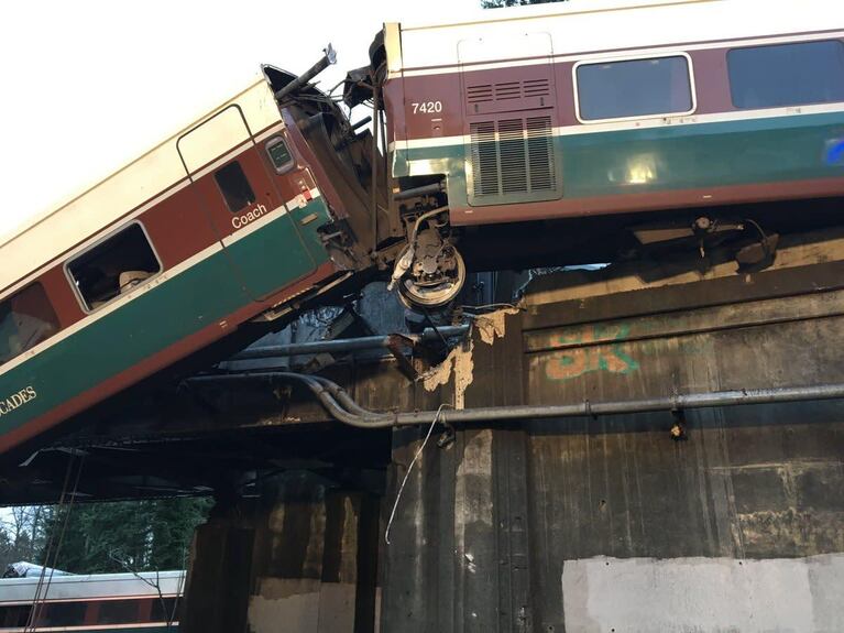 A Portland-bound Amtrak train derailed near Tacoma, Wash., Monday, Dec. 18, 2017.