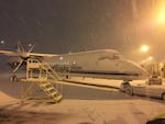 Snowfall at the Portland International Airport. 