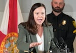 FILE - Florida Attorney General Ashley Moody speaks at a news conference, Jan. 26, 2023, in Miami. Gov. Ron DeSantis chose Moody to take Marco Rubio's seat in the U.S. Senate.