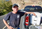 Retired Gilliam County noxious weed chief Don Farrar with his pickup and equipment. “The toadflax had been here for years. It was just gradually taking over everything and getting worse, and worse and worse. And the farmers were using more harsher chemicals to try to control it. And they weren’t really keeping up with it, and neither were we.” September 2022