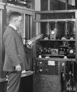 An OAC physics professor built the first radio transmitter for KFDJ.