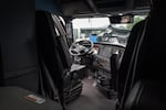 The interior of a new Freightliner Cascadia, built by Daimler Truck North America, is shown during a tour.