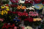 Flowers for sale at a shop in Kramatorsk, near the train station.