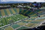 A general view of Autzen Stadium is seen before an NCAA college football game between Oregon and Boise State, Saturday, Sept. 5, 2026, in Eugene, Ore.