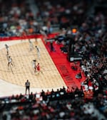 Portland Fire guard Teja Oblak (7) makes a drive towards the basket as Las Vegas Aces center A'ja Wilson (22) attempts to block the drive at the Moda Center in Portland, Ore., on July 9, 2026. The Portland Fire played the Las Vegas Aces, loosing 88-80.
