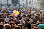 People gather during the funeral of Pope Francis in St. Peter’s Square.