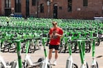 Many soccer fans are using Lime bikes to reach the last mile of their trips to see the FIFA World Cup at Lumen Field, renamed Seattle Stadium for the tournament. June 19, 2026.