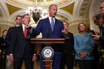 Senate Majority Leader John Thune, R-S.D., speaks during a news conference following a weekly Republican policy luncheon on Capitol Hill on Wednesday.