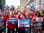 UAW members attend a solidarity rally in Detroit on Sept 15, 2023. The union struck lucrative new deals with each of the Big Three automakers. The UAW now wants to use the momentum to unionize foreign automakers as well as Tesla.
