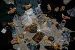Palestinian families break their fast at the Dome of the Rock and Al-Aqsa Mosque compound in East Jerusalem, on April 3.