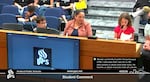 A YouTube screenshot shows students giving testimony to the Portland Public Schools governing board on April 2, 2024. Both students spoke against proposed budget cuts for the upcoming school year.