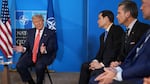 President Trump, Secretary of State Marco Rubio and Defense Secretary Pete Hegseth speak to reporters at the NATO summit on June 25, 2025,
in The Hague.
