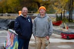 Michael Collins, left, and Scott Koerner, right, helped with construction of the park on Nov. 1, 2022. The two joined forces two years ago after being approached by Warm Springs youth to create a new park for the community. Both Collins and Koerner wanted to create a park that the community would want and use for years to come.