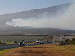 Smoke blows across the slope of Haleakala volcano on Maui, Hawaii, as a fire burns in Maui's upcountry region on Tuesday, Aug. 8. 2023. (Matthew Thayer/The Maui News via AP)