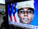 A TV screen shows a file image of U.S. soldier Travis King during a news program at the Seoul Railway Station in Seoul, South Korea, Wednesday. North Korea said Wednesday that it was expelling King, who crossed into the country through the heavily armed border between the Koreas in July.
