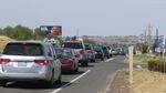 Traffic on Highway 26 near Madras, Oregon, is often at a standstill as people continue arriving ahead of the total solar eclipse on Monday, Aug. 21, 2017.