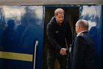 In this photo provided by the Railway of Ukraine Ukrzaliznytsia on Friday, Sept. 12, 2025, Britain's Prince Harry arrives at a central railway station in Kyiv.