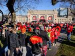 Kansas City Chiefs fans gather at Union Station for a Super Bowl victory rally in Kansas City, Mo., on Wednesday.