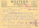 A California employer sent this telegram to check with Toshi Kuge of the Portland Japaese American Citizens League to see if there had been any sign of the wife of one of his employees.